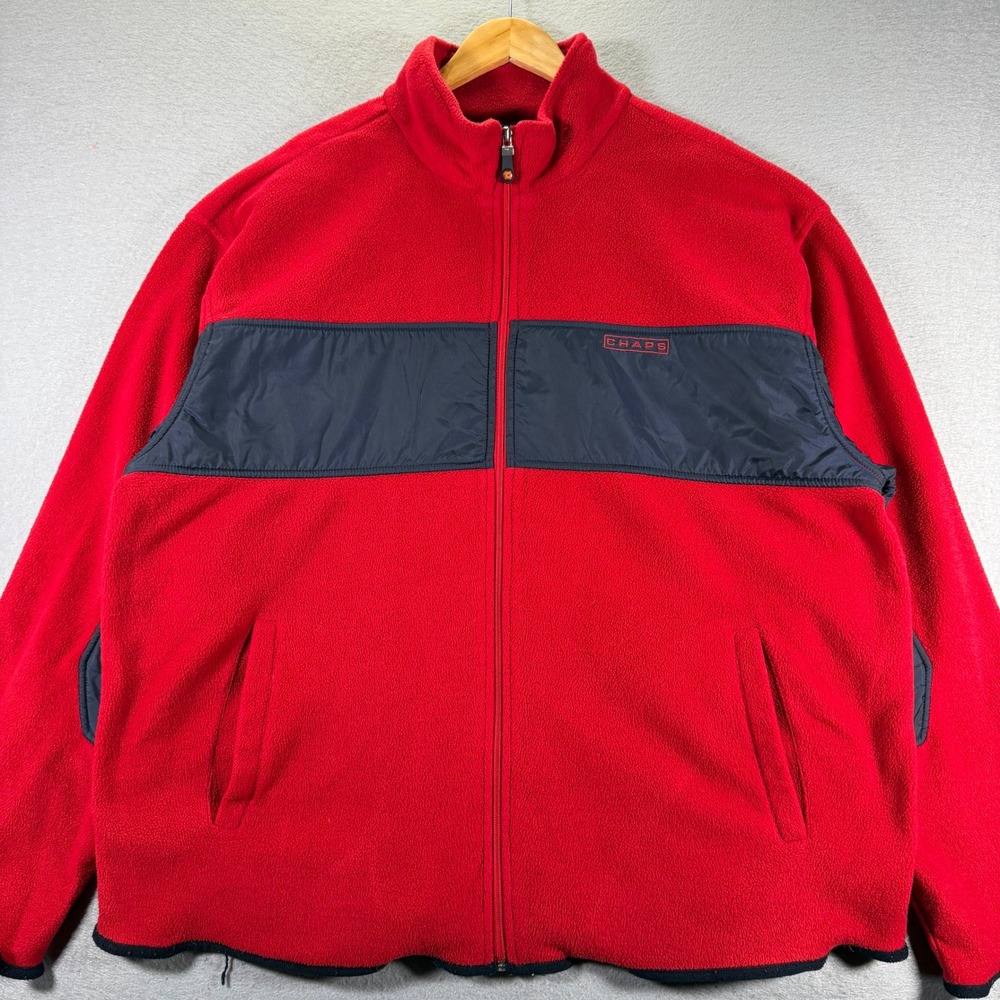Vintage Chaps Fleece Jacket‎ Red Black Full Zip Men's XXL Comfort Classic